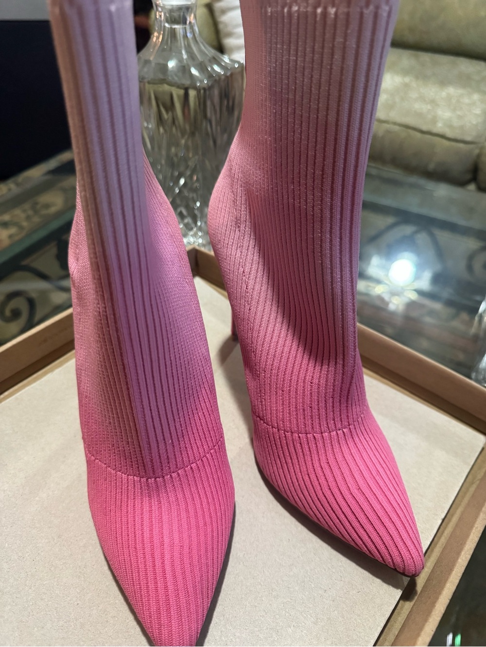 Steve Madden Hot Pink Ribbed Pointed-Toe Sock Booties